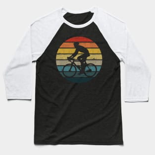 Bicyclist Silhouette On A Distressed Retro Sunset print Baseball T-Shirt